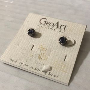 GeoArt Sterling Silver Stud Earrings - Dark Purple
